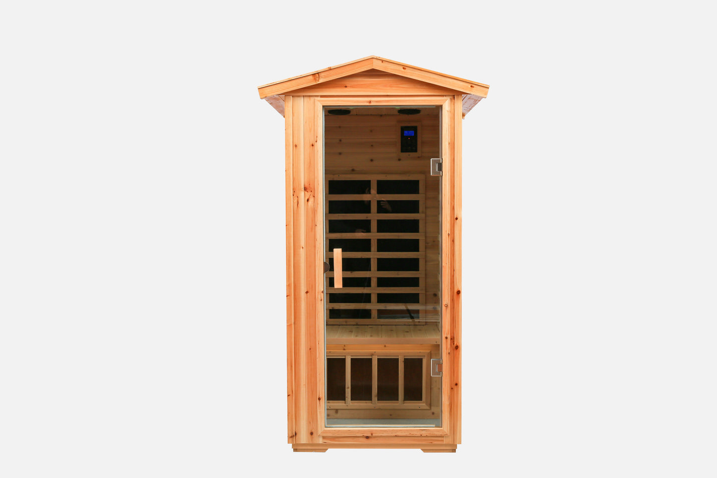 1 Person Outdoor Far Infrared Sauna in Old Fir, LED and Bluetooth