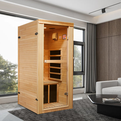 1 Person Far Infrared Sauna for Home, Personal Hemlock Sauna with Bluetooth