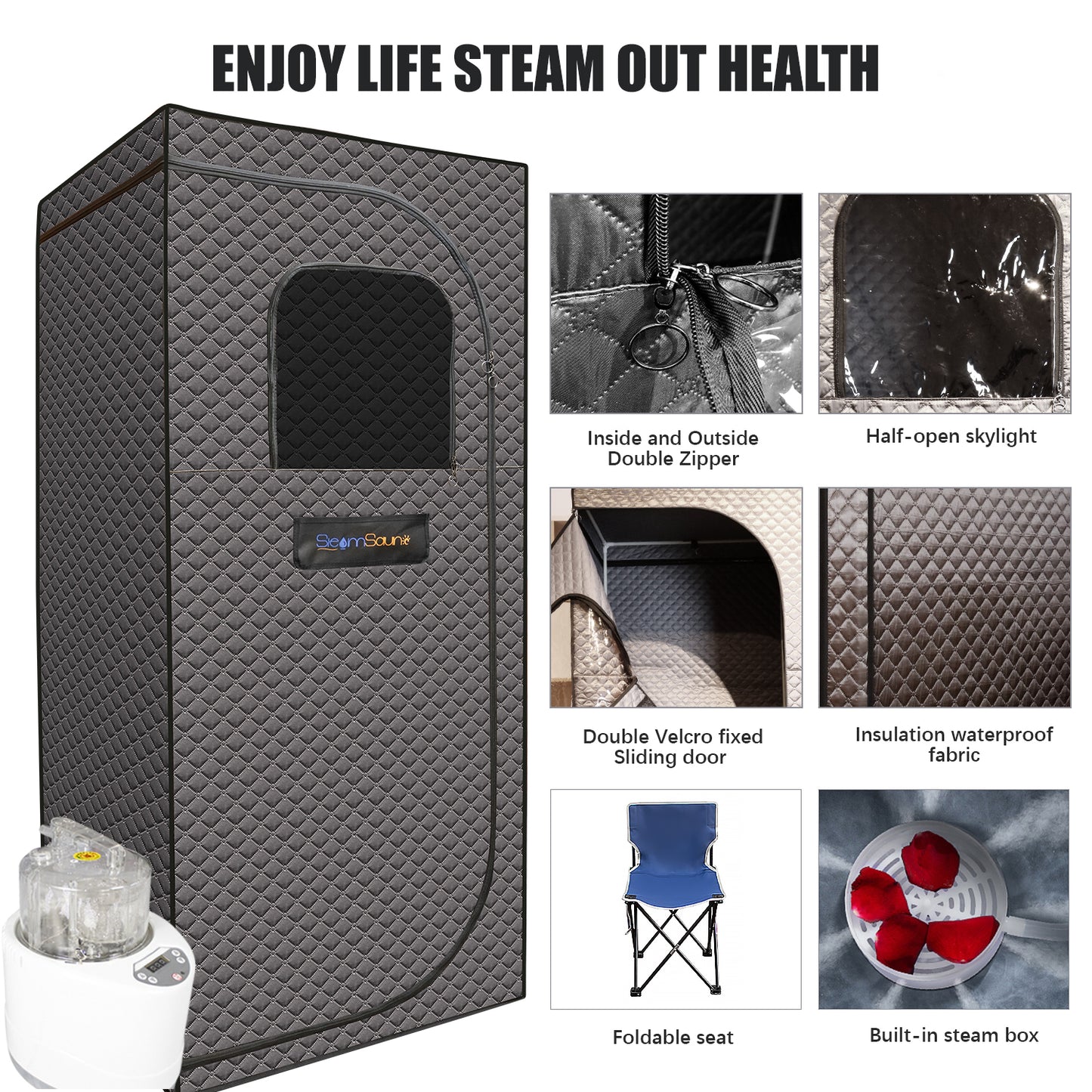 Portable Sauna for Home, Personal Indoor Steam Tent with Chair and Remote