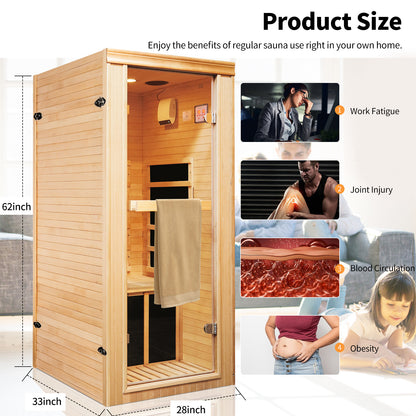 1 Person Far Infrared Sauna for Home, Personal Hemlock Sauna with Bluetooth