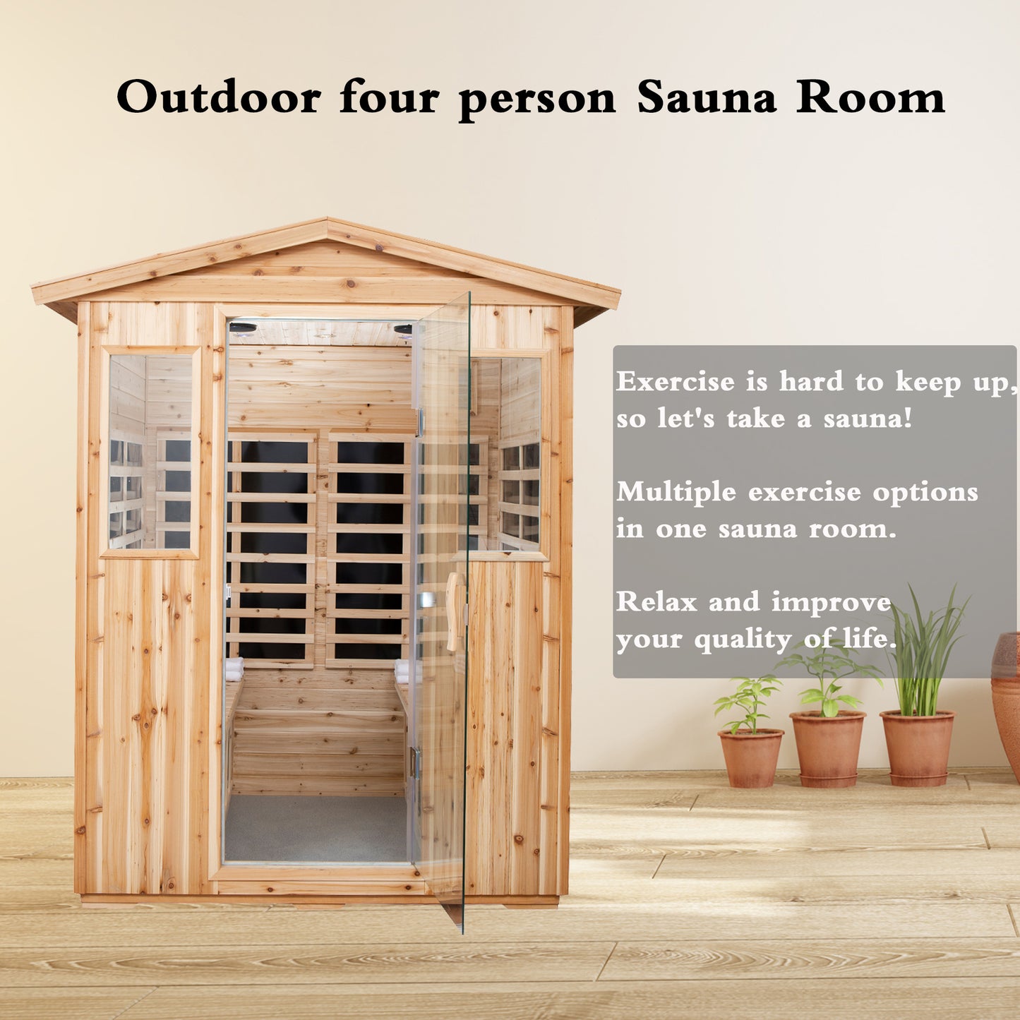 4 Person Outdoor Infrared Sauna, Old Fir with Bluetooth and LED