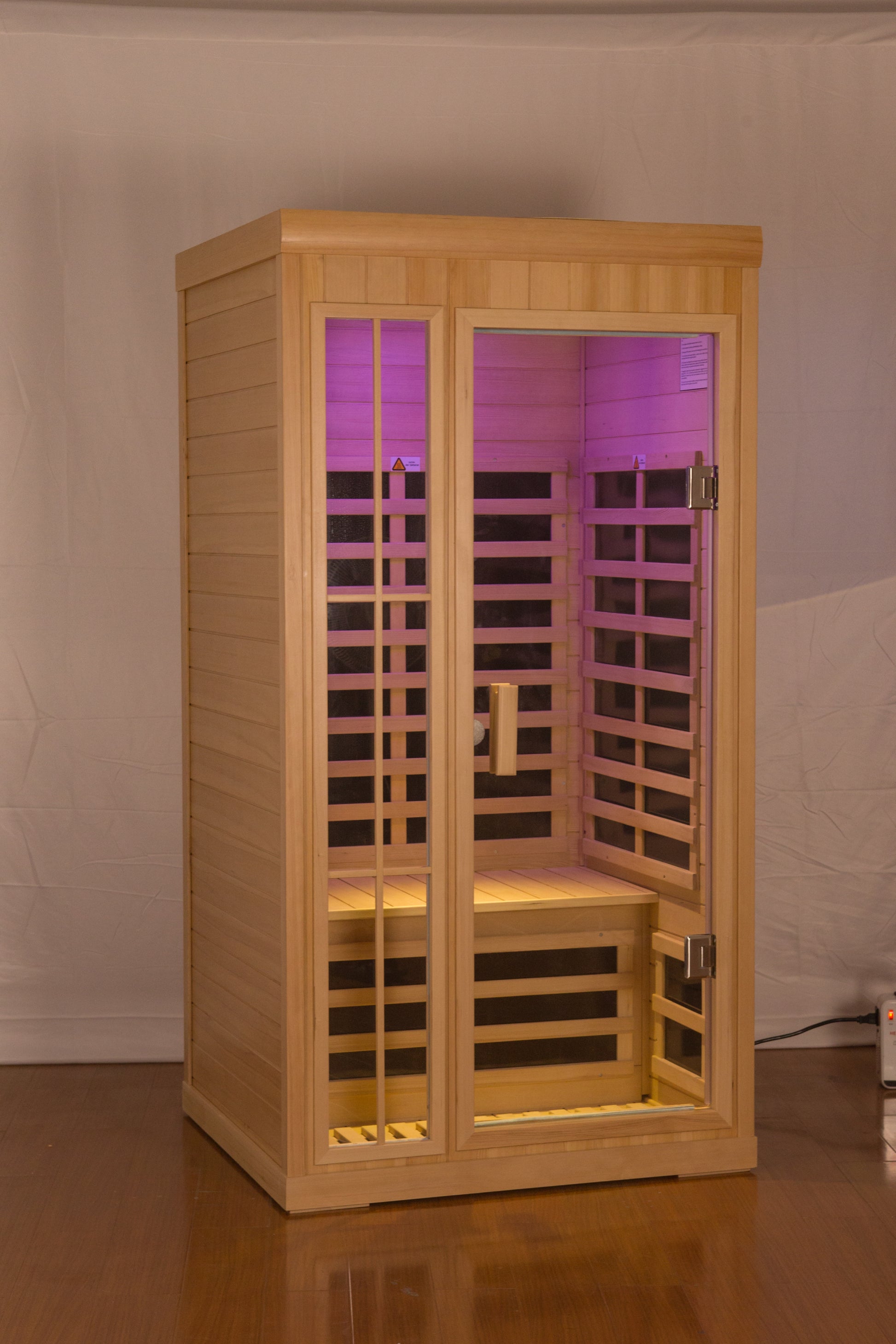 1-2 Person Infrared Home Sauna in Hemlock, Deluxe Version with LED and Bluetooth