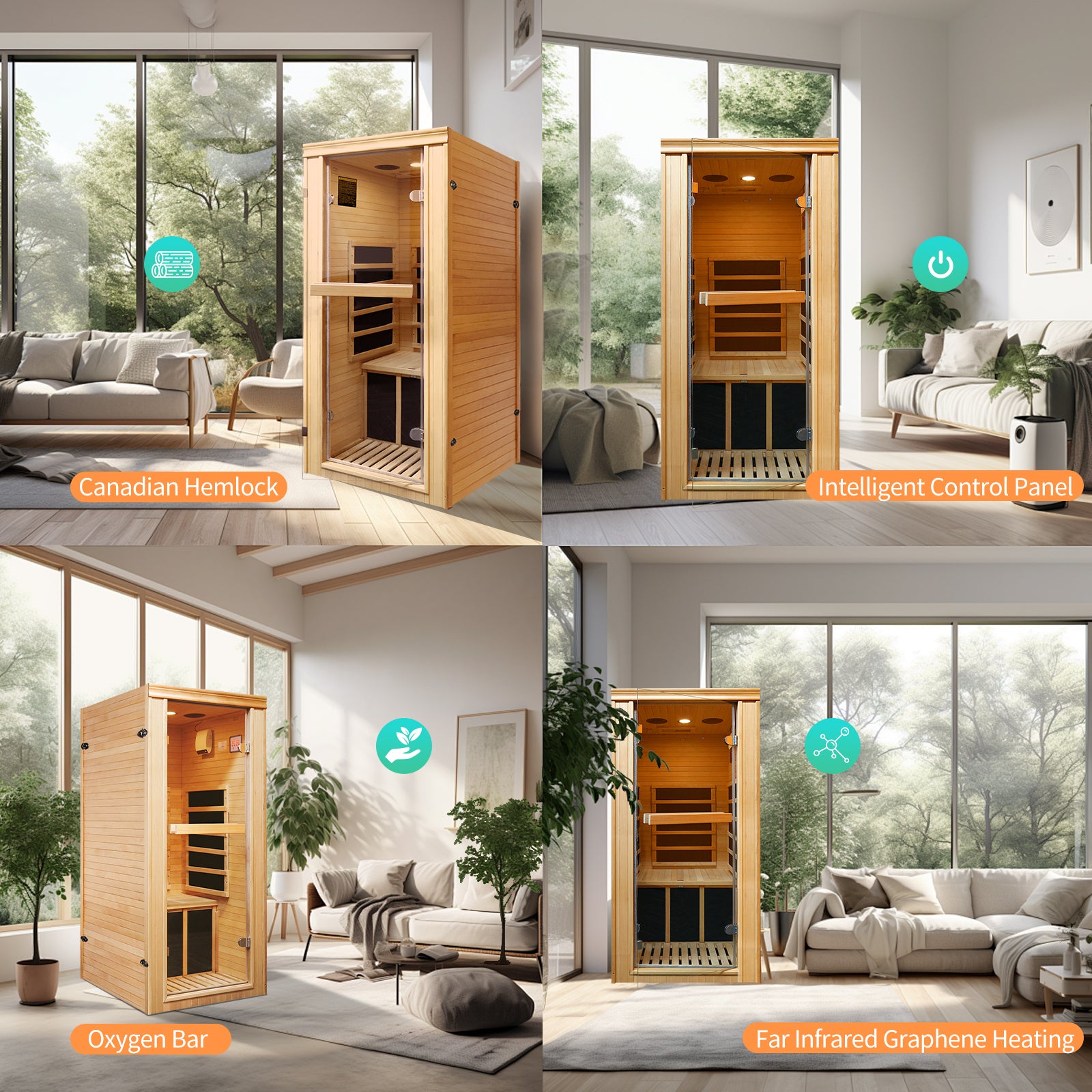 1 Person Far Infrared Sauna for Home, Personal Hemlock Sauna with Bluetooth