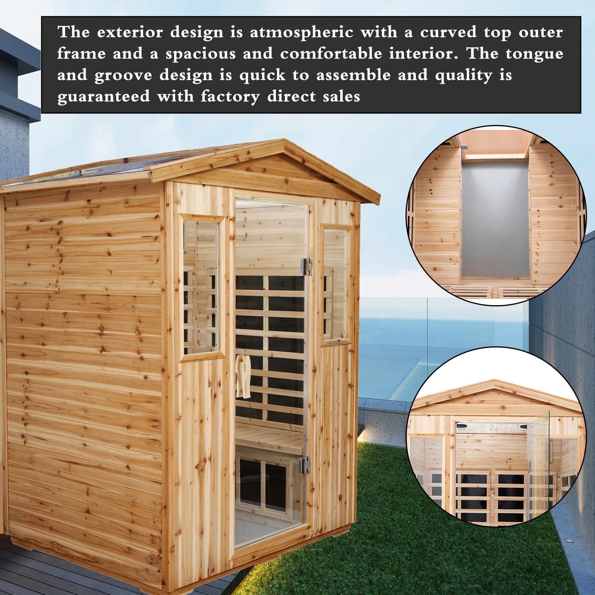 4 Person Outdoor Infrared Sauna, Old Fir with Bluetooth and LED