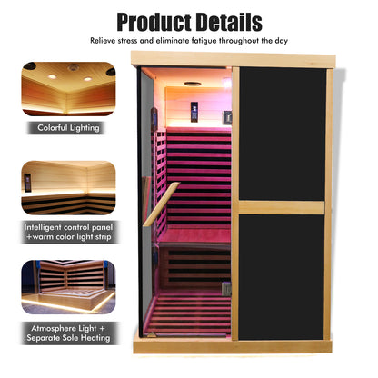 2 Person Sauna, Infrared Sauna Room For Home, LED and Bluetooth