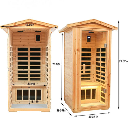 1 Person Outdoor Far Infrared Sauna in Old Fir, LED and Bluetooth