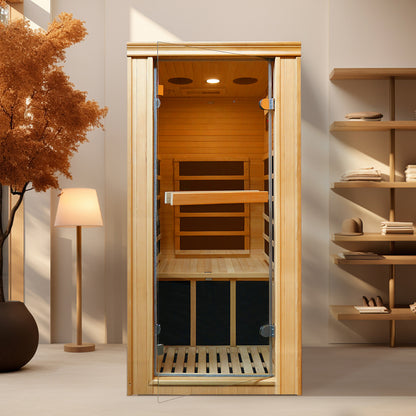 1 Person Far Infrared Sauna for Home, Personal Hemlock Sauna with Bluetooth