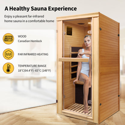 1 Person Far Infrared Sauna for Home, Personal Hemlock Sauna with Bluetooth