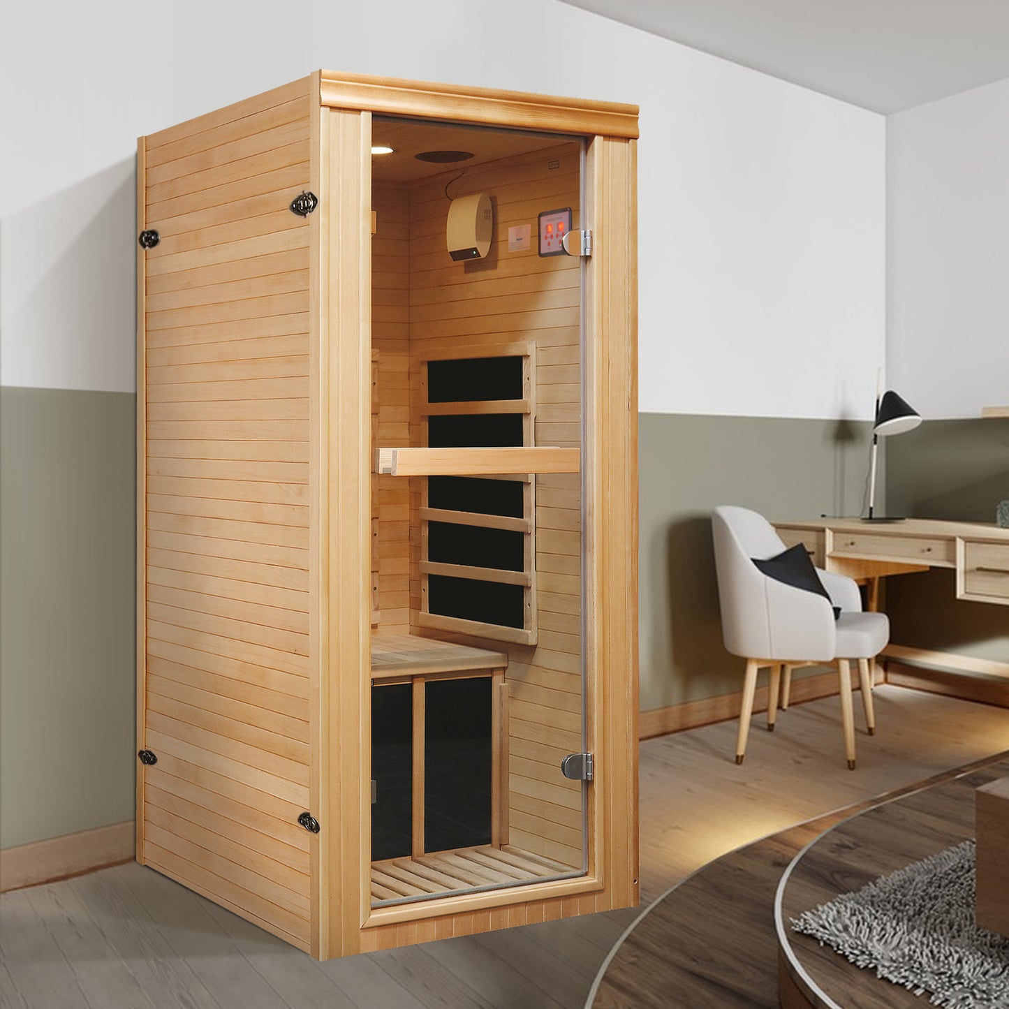 1 Person Far Infrared Sauna for Home, Personal Hemlock Sauna with Bluetooth