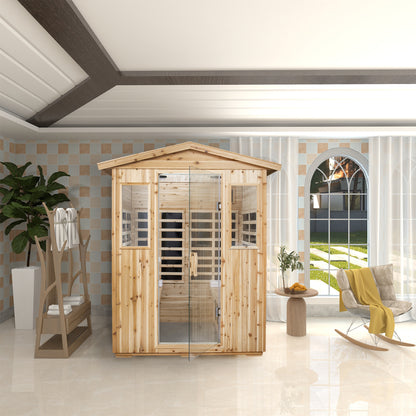 4 Person Outdoor Infrared Sauna, Old Fir with Bluetooth and LED