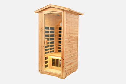 1 Person Outdoor Far Infrared Sauna in Old Fir, LED and Bluetooth