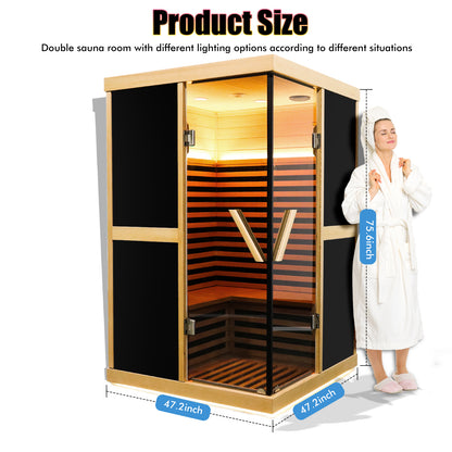 2 Person Sauna, Infrared Sauna Room For Home, LED and Bluetooth