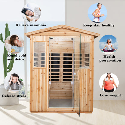 4 Person Outdoor Infrared Sauna, Old Fir with Bluetooth and LED