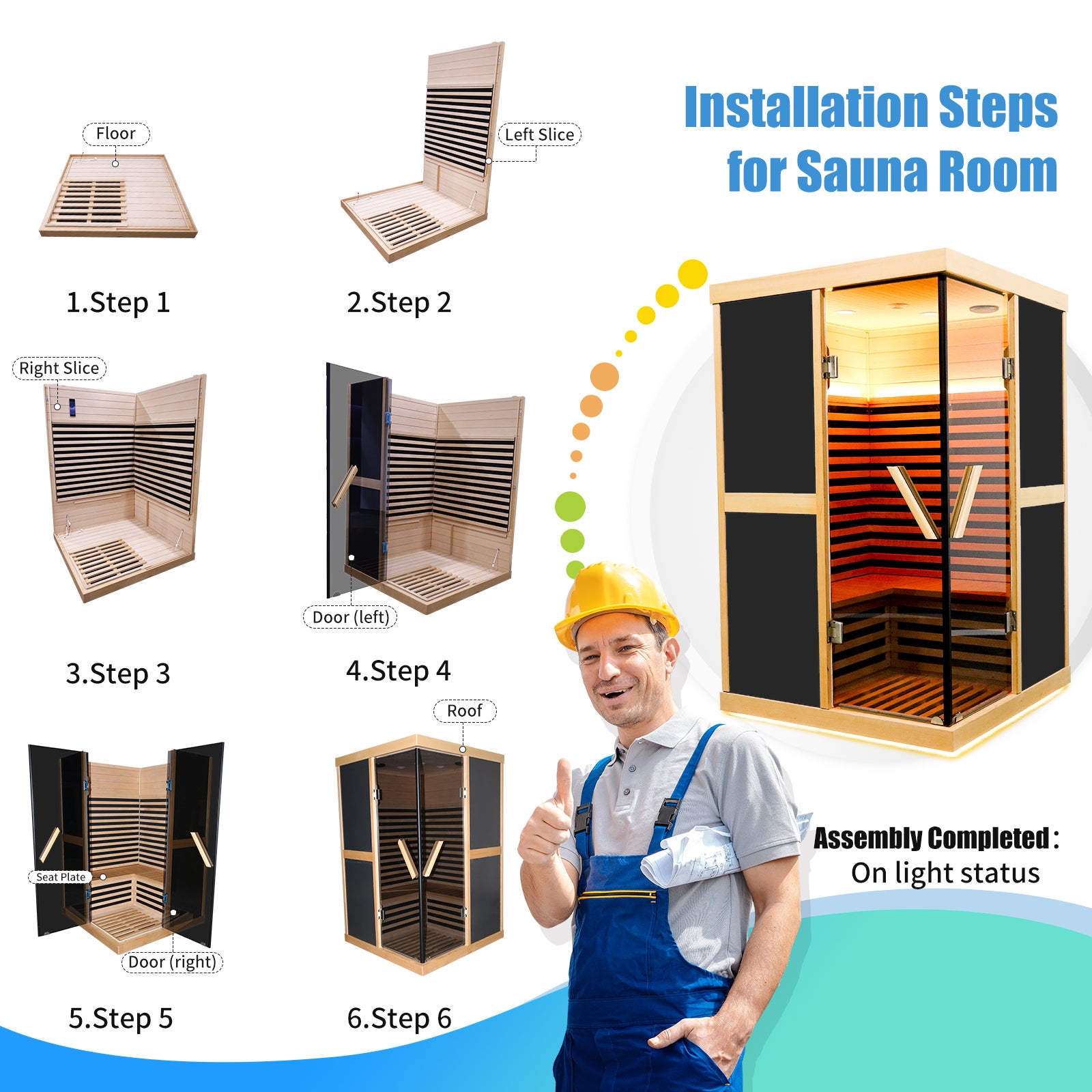 2 Person Sauna, Infrared Sauna Room For Home, LED and Bluetooth